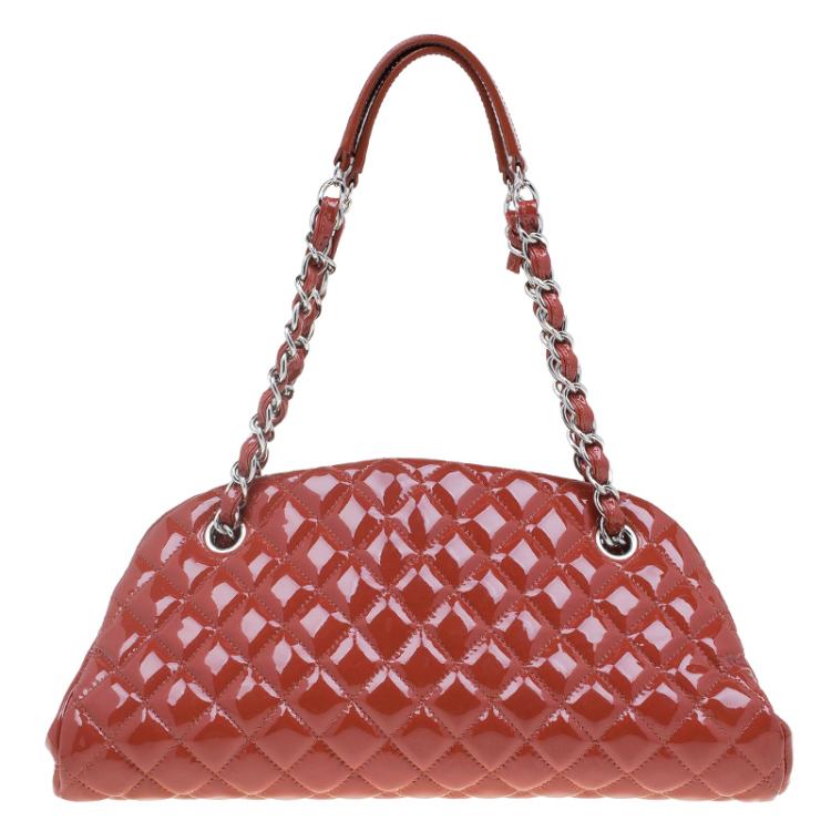 Pre Owned Chanel Brown Quilted Patent Medium Just Mademoiselle Bowling Bag