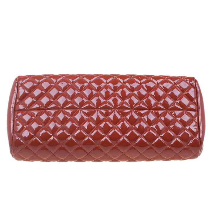 Pre Owned Chanel Brown Quilted Patent Medium Just Mademoiselle Bowling Bag
