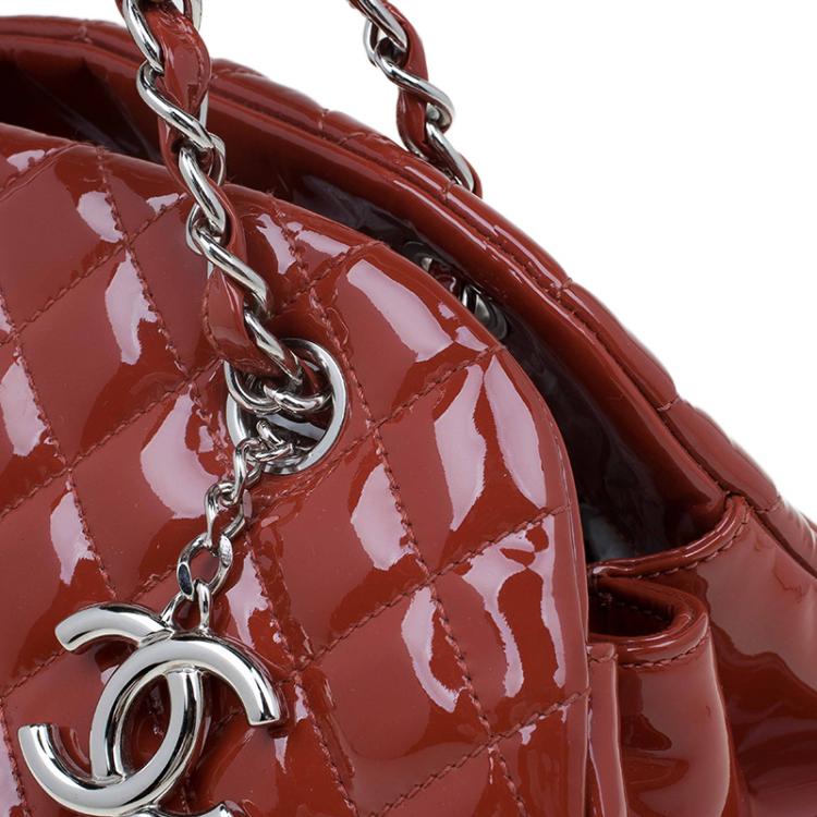 Pre Owned Chanel Brown Quilted Patent Medium Just Mademoiselle Bowling Bag