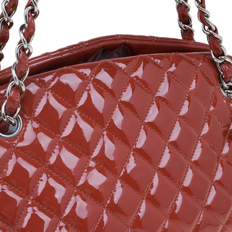 Pre Owned Chanel Brown Quilted Patent Medium Just Mademoiselle Bowling Bag