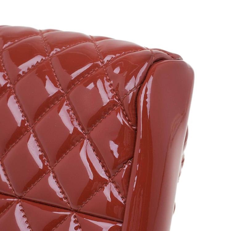 Pre Owned Chanel Brown Quilted Patent Medium Just Mademoiselle Bowling Bag