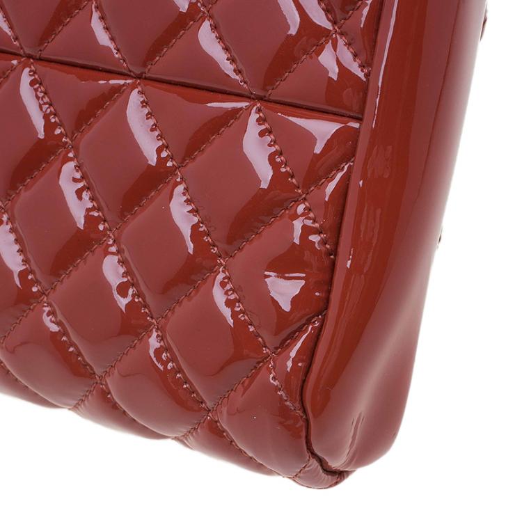 Pre Owned Chanel Brown Quilted Patent Medium Just Mademoiselle Bowling Bag