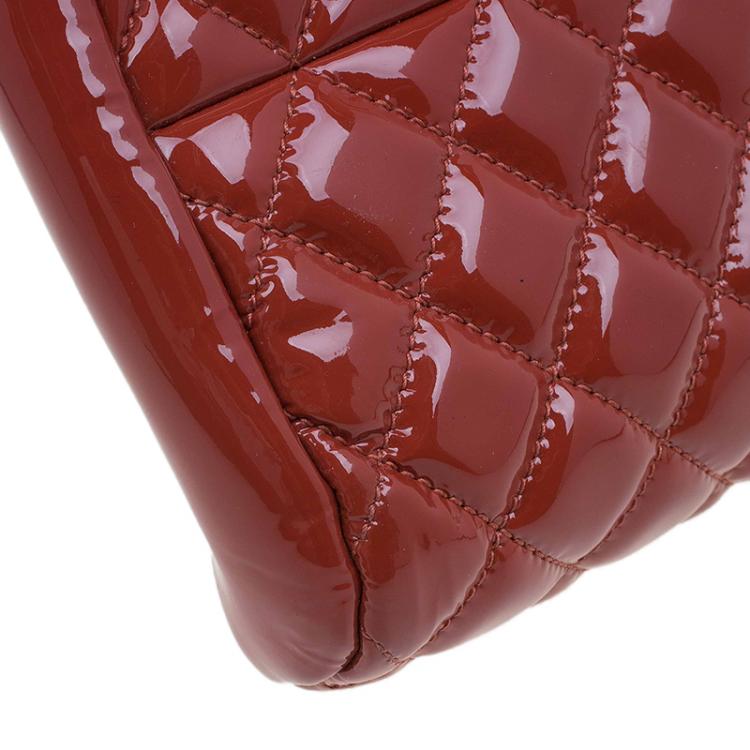 Pre Owned Chanel Brown Quilted Patent Medium Just Mademoiselle Bowling Bag