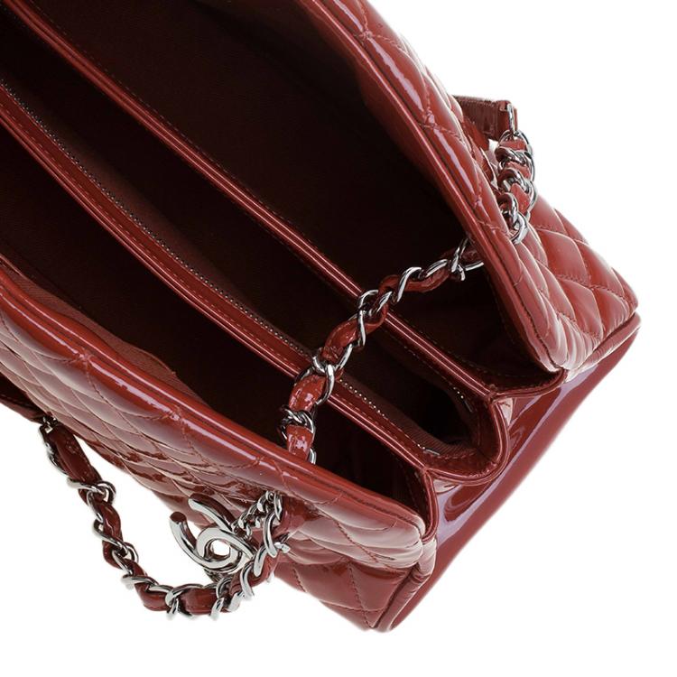 Pre Owned Chanel Brown Quilted Patent Medium Just Mademoiselle Bowling Bag