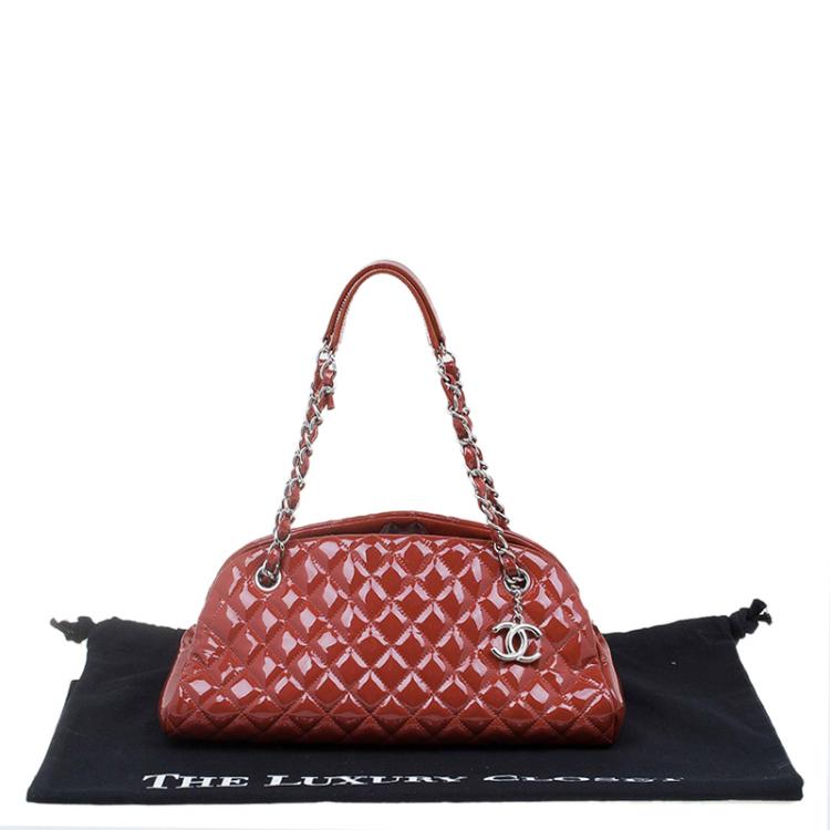 Pre Owned Chanel Brown Quilted Patent Medium Just Mademoiselle Bowling Bag