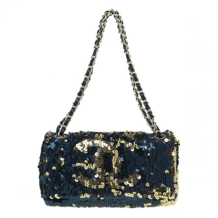 Chanel Black and Gold Sequin Single Flap Bag Chanel | The Luxury Closet