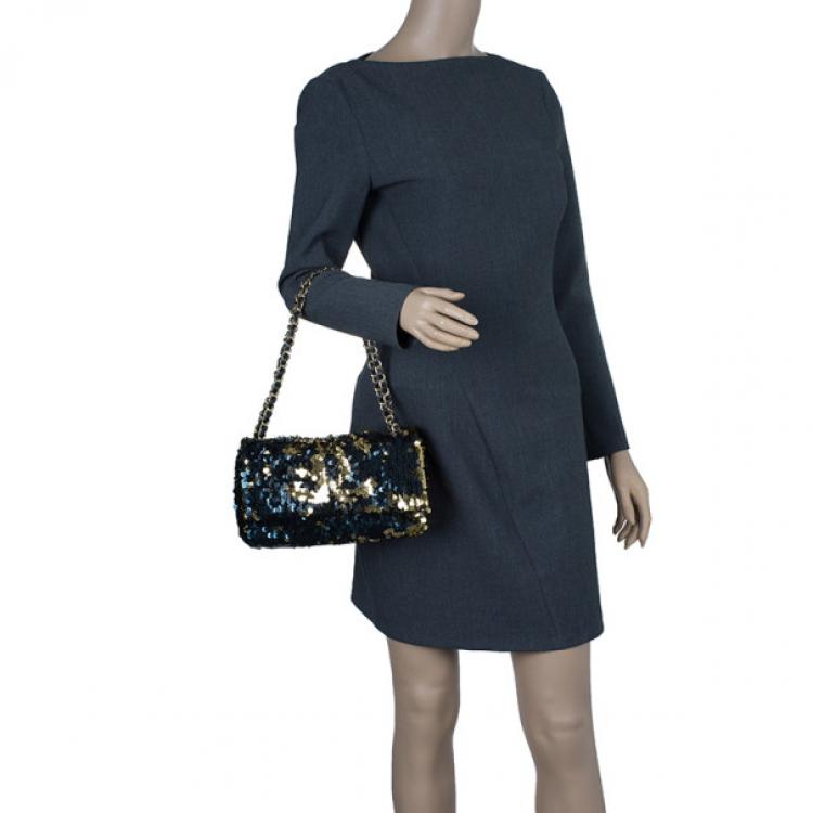 Black Square Bag Glamorous Sequin Decor Chain PU