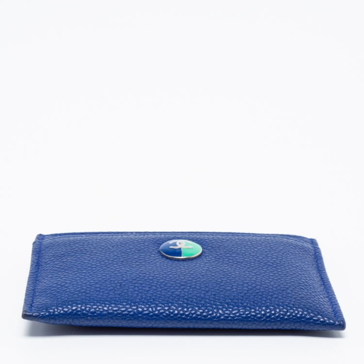 Pre Owned Chanel Blue Caviar Leather CC Button Card Holder