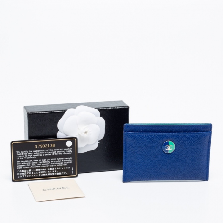 Pre Owned Chanel Blue Caviar Leather CC Button Card Holder