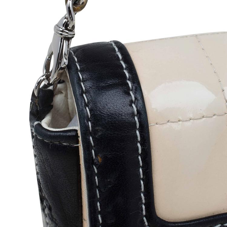 Pre Owned Chanel Beige/Black Bar Quilted Patent East West Flap Bag