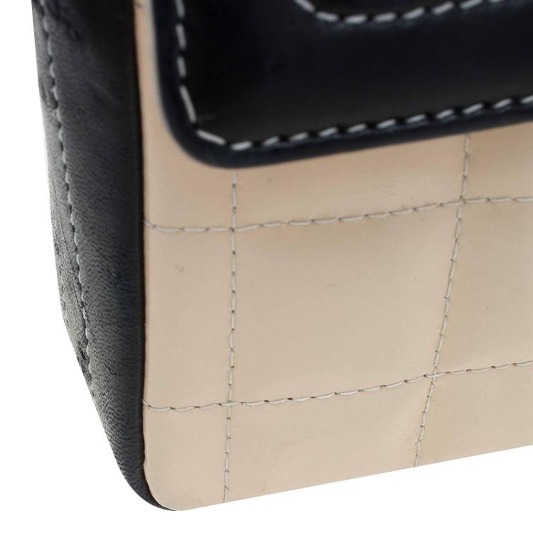 Pre Owned Chanel Beige/Black Bar Quilted Patent East West Flap Bag
