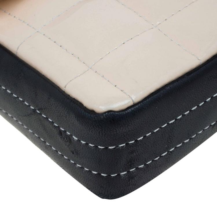 Pre Owned Chanel Beige/Black Bar Quilted Patent East West Flap Bag