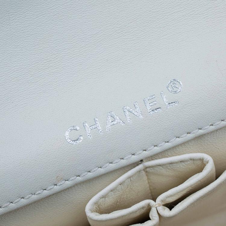 Pre Owned Chanel Beige/Black Bar Quilted Patent East West Flap Bag