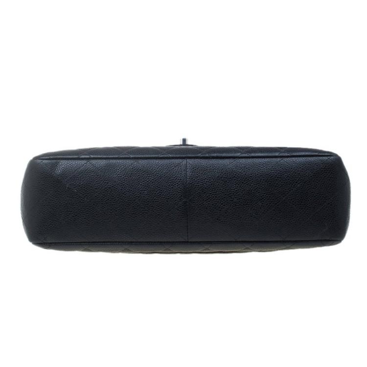 Pre Owned Chanel Black Quilted Caviar Leather Jumbo Classic Single Flap Bag