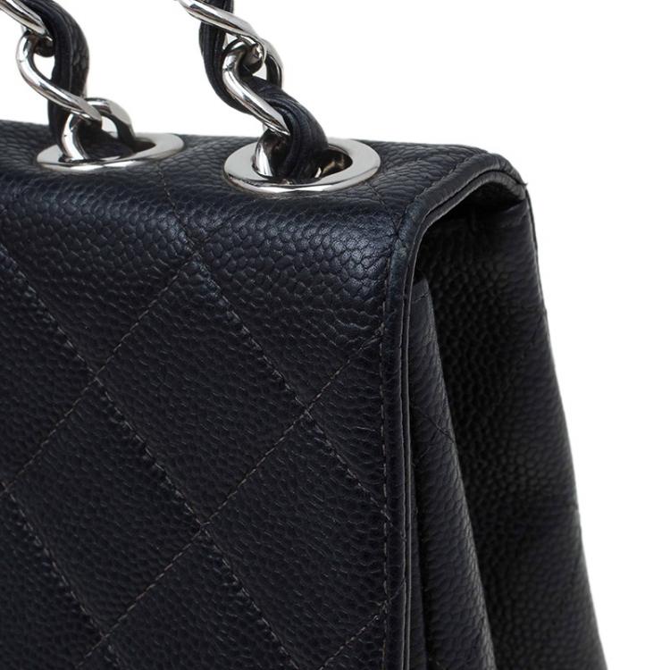 Pre Owned Chanel Black Quilted Caviar Leather Jumbo Classic Single Flap Bag