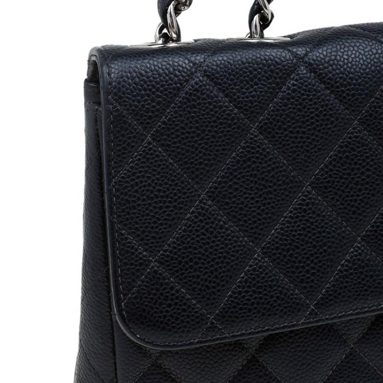 Pre Owned Chanel Black Quilted Caviar Leather Jumbo Classic Single Flap Bag