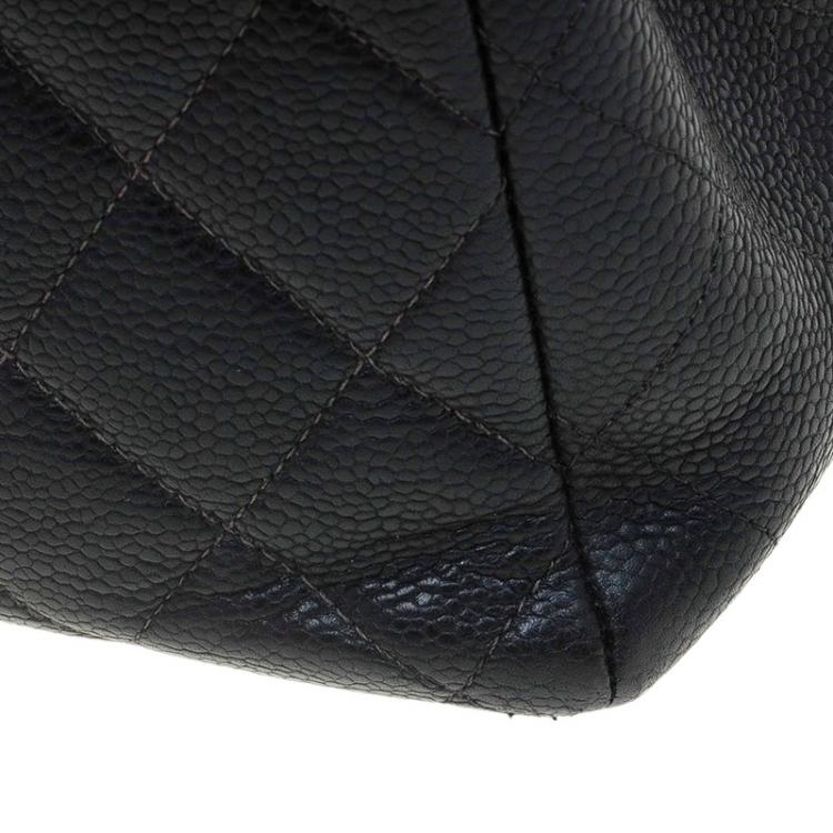 Pre Owned Chanel Black Quilted Caviar Leather Jumbo Classic Single Flap Bag