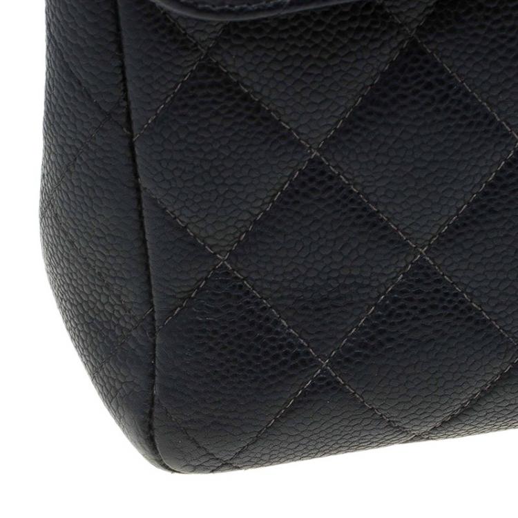 Pre Owned Chanel Black Quilted Caviar Leather Jumbo Classic Single Flap Bag