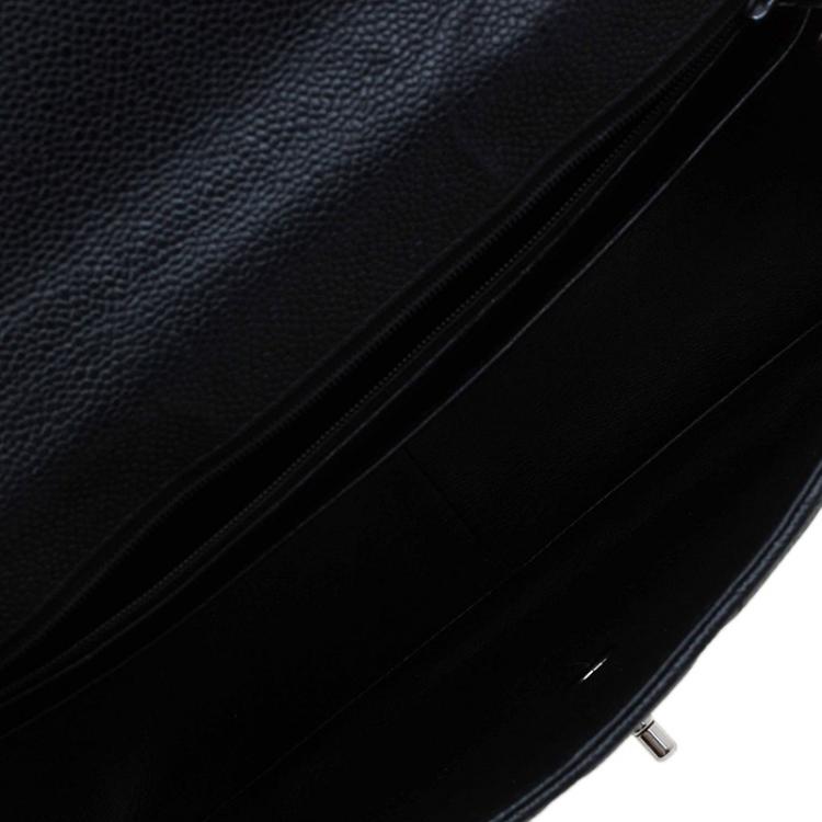 Pre Owned Chanel Black Quilted Caviar Leather Jumbo Classic Single Flap Bag