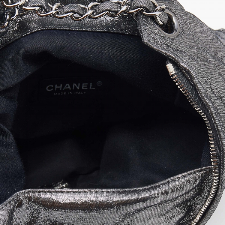 Pre Owned Chanel Metallic Dark Silver Quilted Leather Large Backpack is Back Backpack