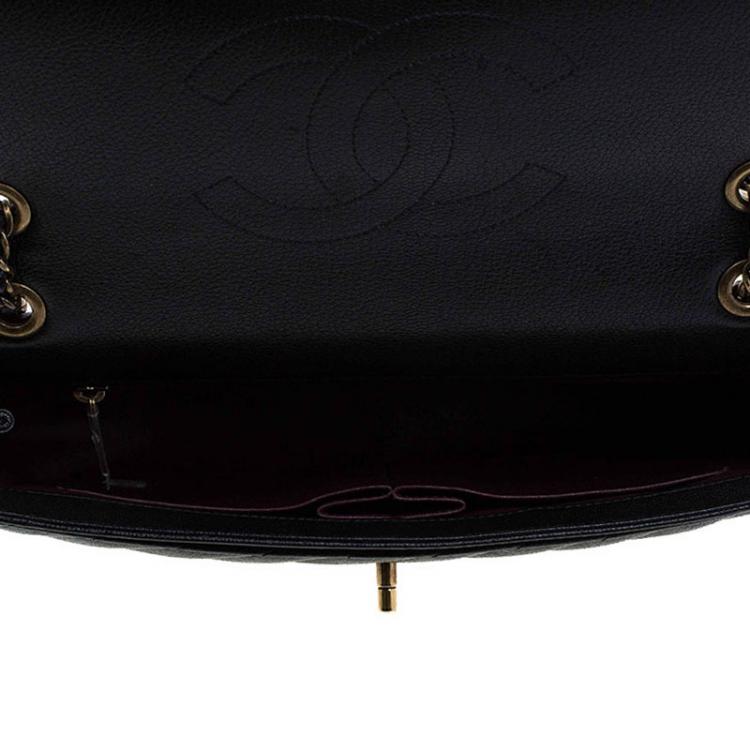 Pre Owned Chanel Black Diagonal Quilted Leather Medium Classic Single Flap Bag