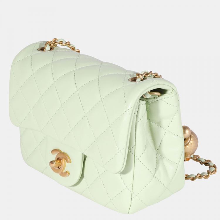 Chanel Green Quilted Lambskin Leather Square Mini Pearl Crush
