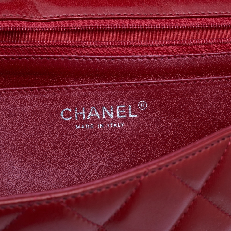 Pre Owned Chanel Red Quilted Leather Jumbo Classic Single Flap Bag