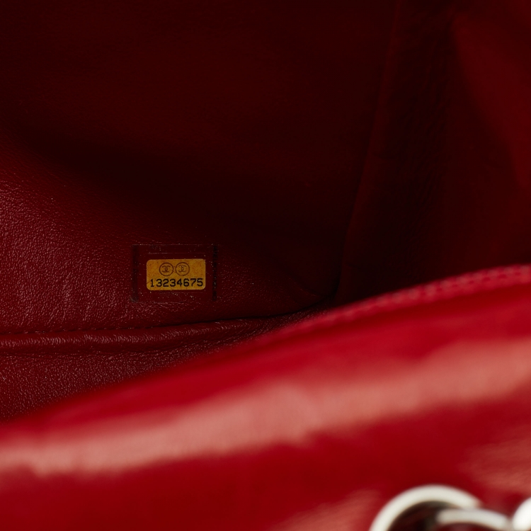 Pre Owned Chanel Red Quilted Leather Jumbo Classic Single Flap Bag