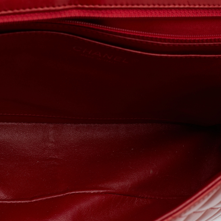 Pre Owned Chanel Red Quilted Leather Jumbo Classic Single Flap Bag