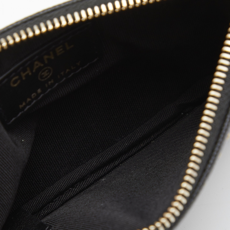 Pre Owned Chanel Black Caviar Leather Deauville Studded Zip Case