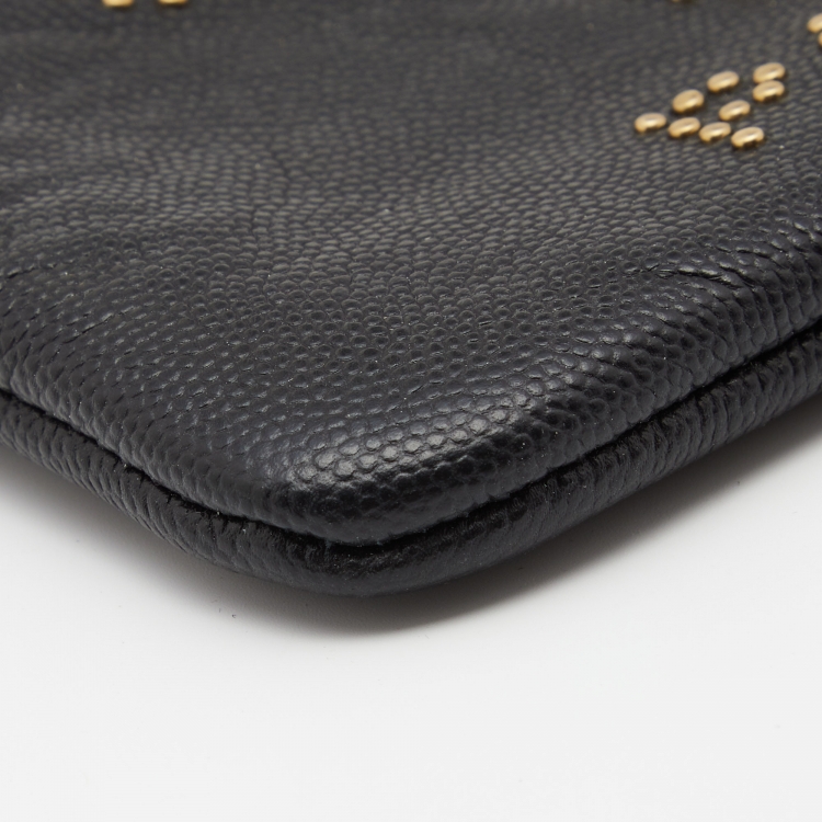 Pre Owned Chanel Black Caviar Leather Deauville Studded Zip Case
