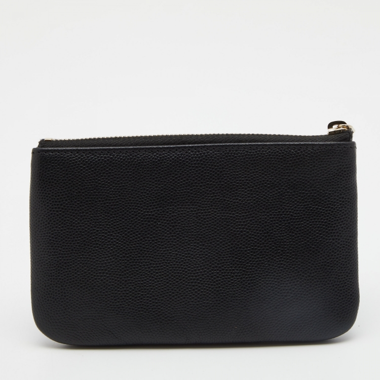 Pre Owned Chanel Black Caviar Leather Deauville Studded Zip Case