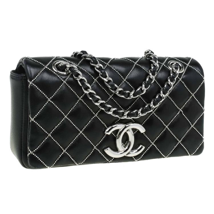 مملوكة مسبقًا Chanel Black Quilted Crystal Leather Extra Mini Full Flap Bag