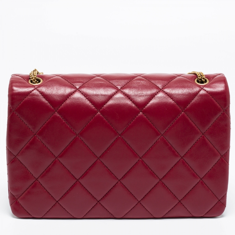 Pre Owned Chanel Burgundy Quilted Lambskin Leather Flap Bag