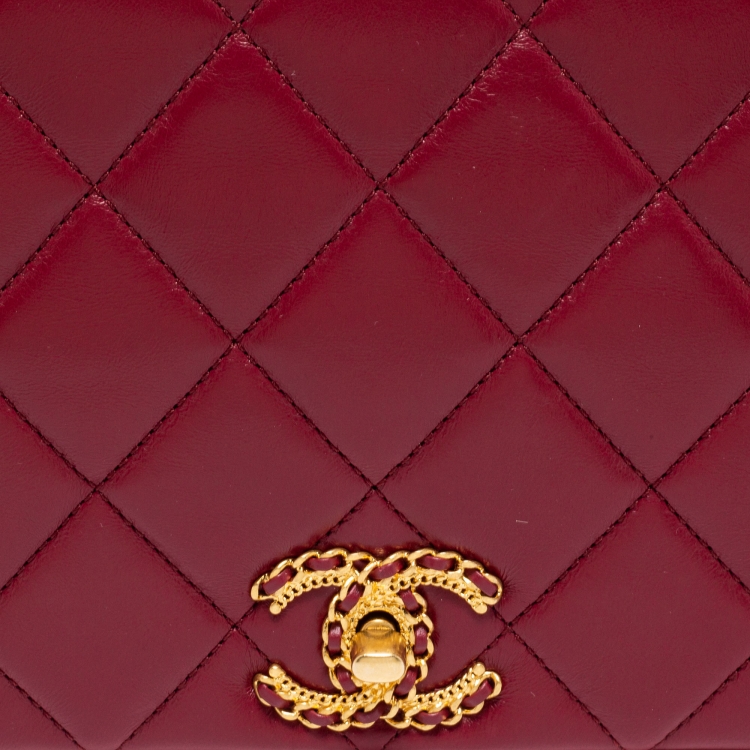 Pre Owned Chanel Burgundy Quilted Lambskin Leather Flap Bag