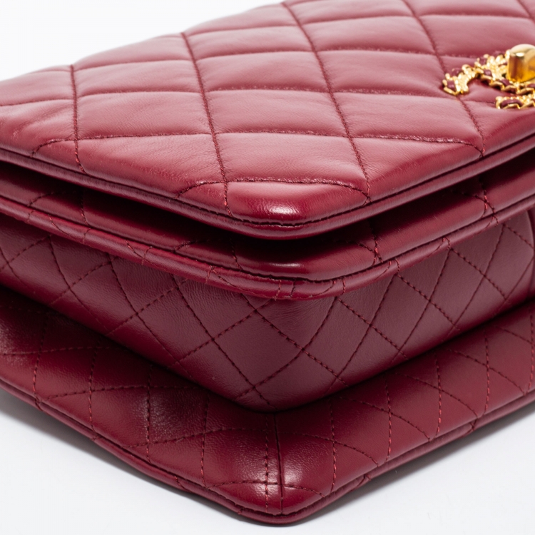 Pre Owned Chanel Burgundy Quilted Lambskin Leather Flap Bag
