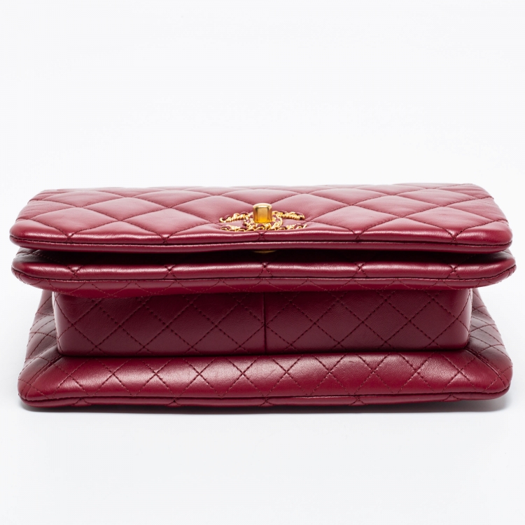 Pre Owned Chanel Burgundy Quilted Lambskin Leather Flap Bag