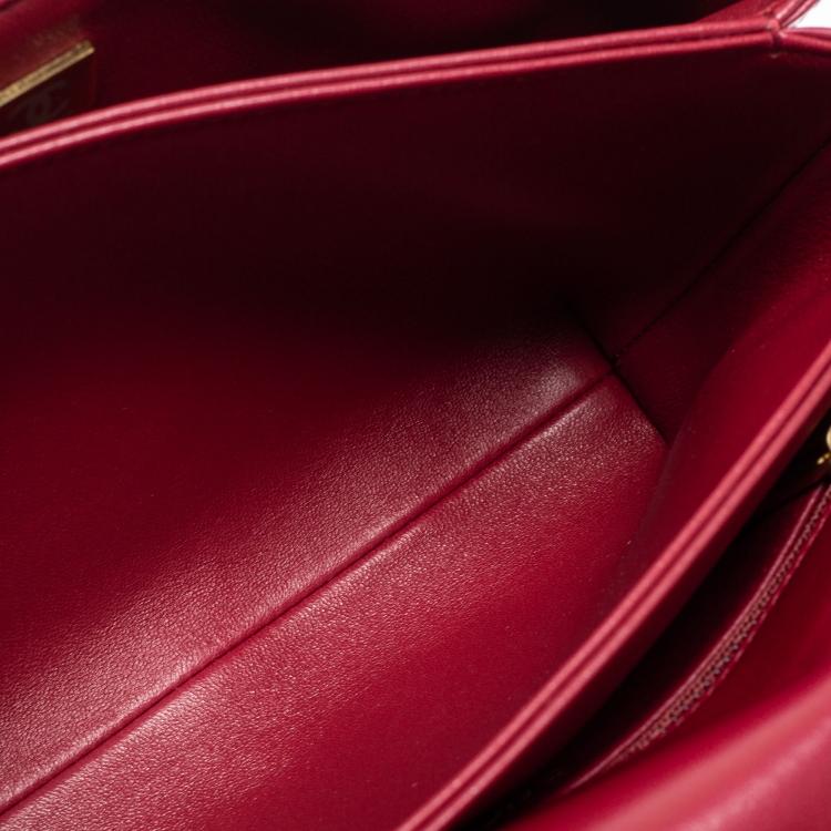 Pre Owned Chanel Burgundy Quilted Lambskin Leather Flap Bag