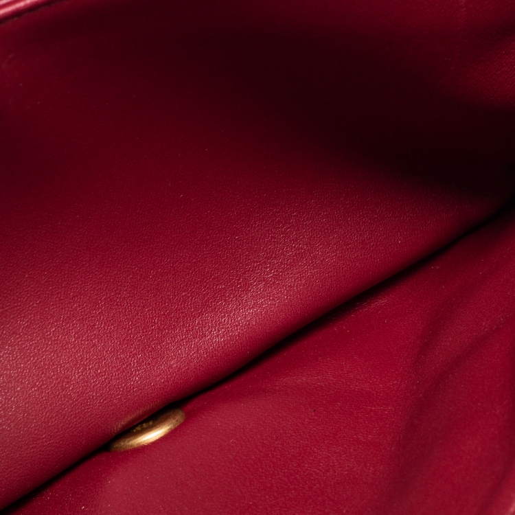 Pre Owned Chanel Burgundy Quilted Lambskin Leather Flap Bag