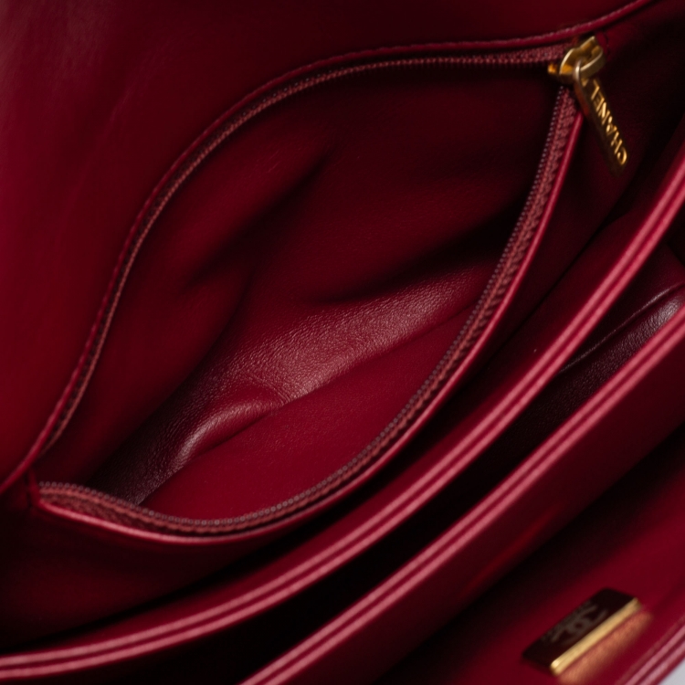 Pre Owned Chanel Burgundy Quilted Lambskin Leather Flap Bag