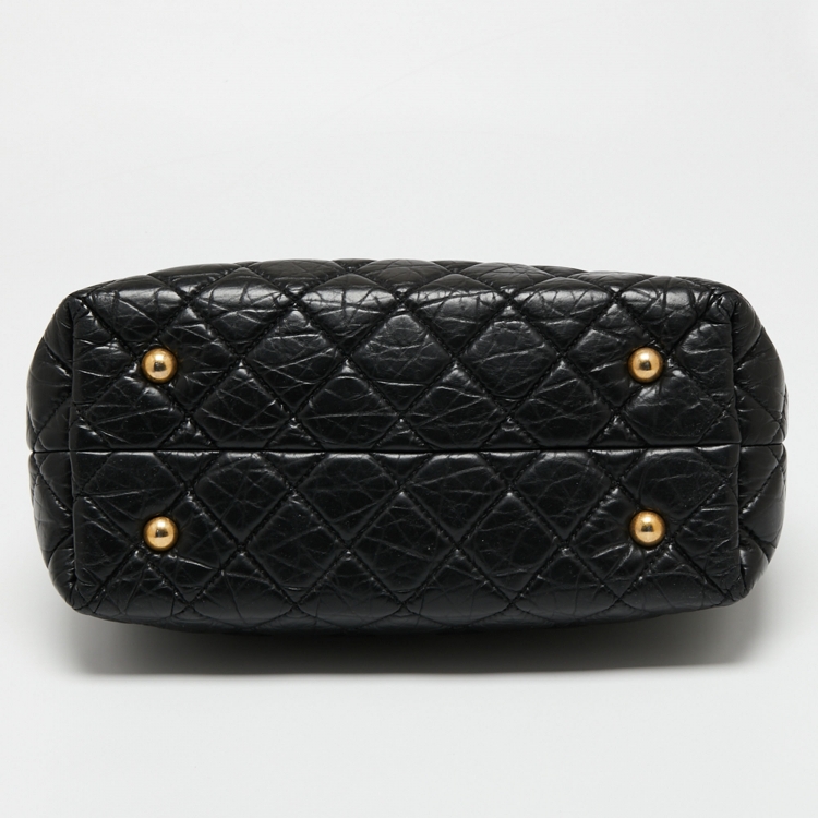 Pre Owned Chanel Black Quilted Crinkled Leather Reissue 2.55 Grand Shopping Bag