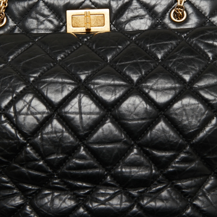 Pre Owned Chanel Black Quilted Crinkled Leather Reissue 2.55 Grand Shopping Bag