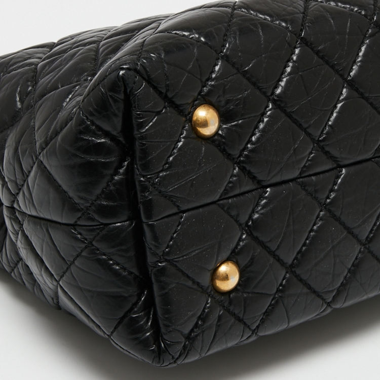 Pre Owned Chanel Black Quilted Crinkled Leather Reissue 2.55 Grand Shopping Bag