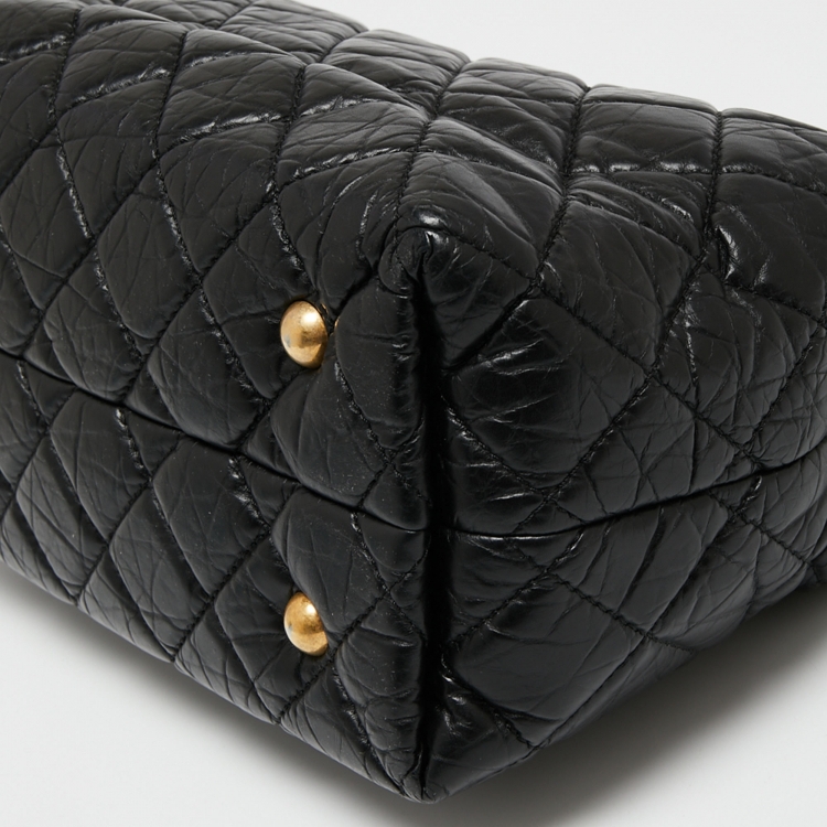 Pre Owned Chanel Black Quilted Crinkled Leather Reissue 2.55 Grand Shopping Bag