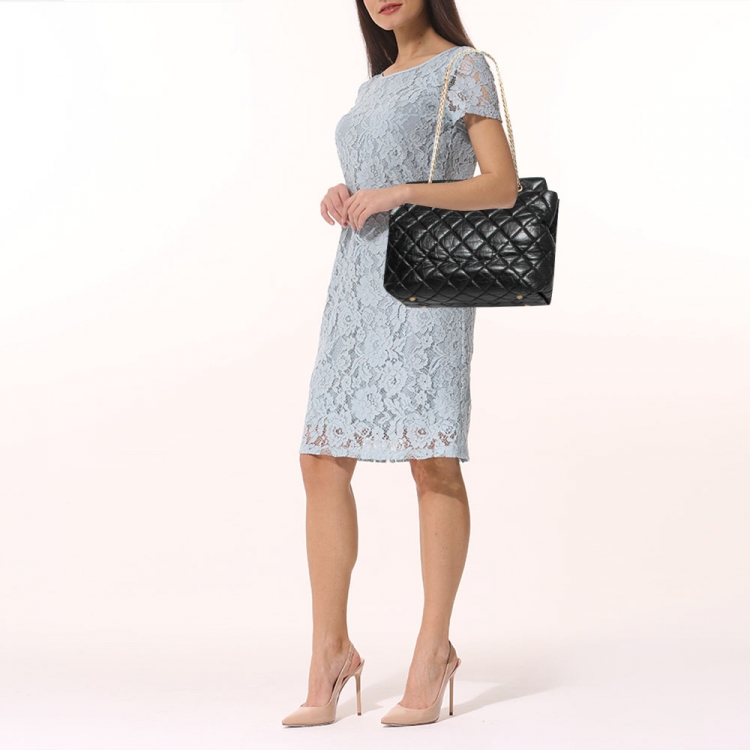 Pre Owned Chanel Black Quilted Crinkled Leather Reissue 2.55 Grand Shopping Bag