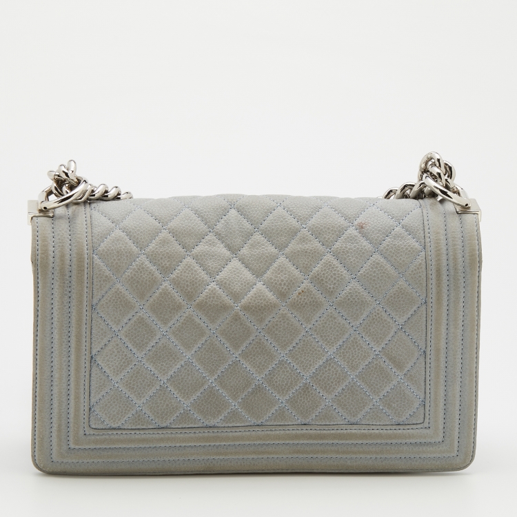 Pre Owned Chanel Grey Quilted Nubuck Leather Medium Boy Bag