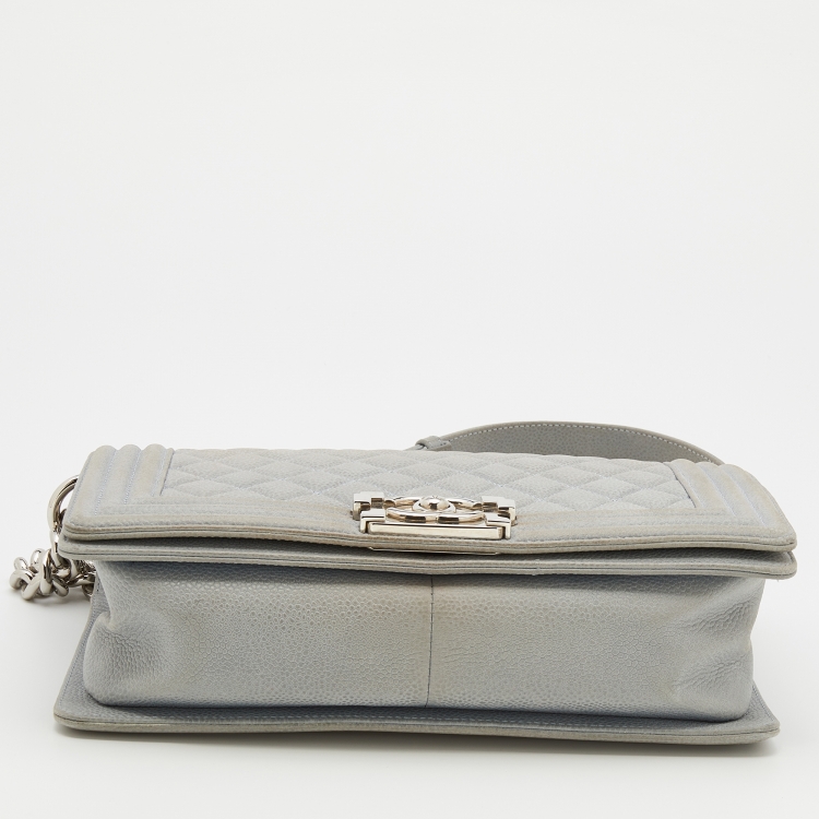 Pre Owned Chanel Grey Quilted Nubuck Leather Medium Boy Bag
