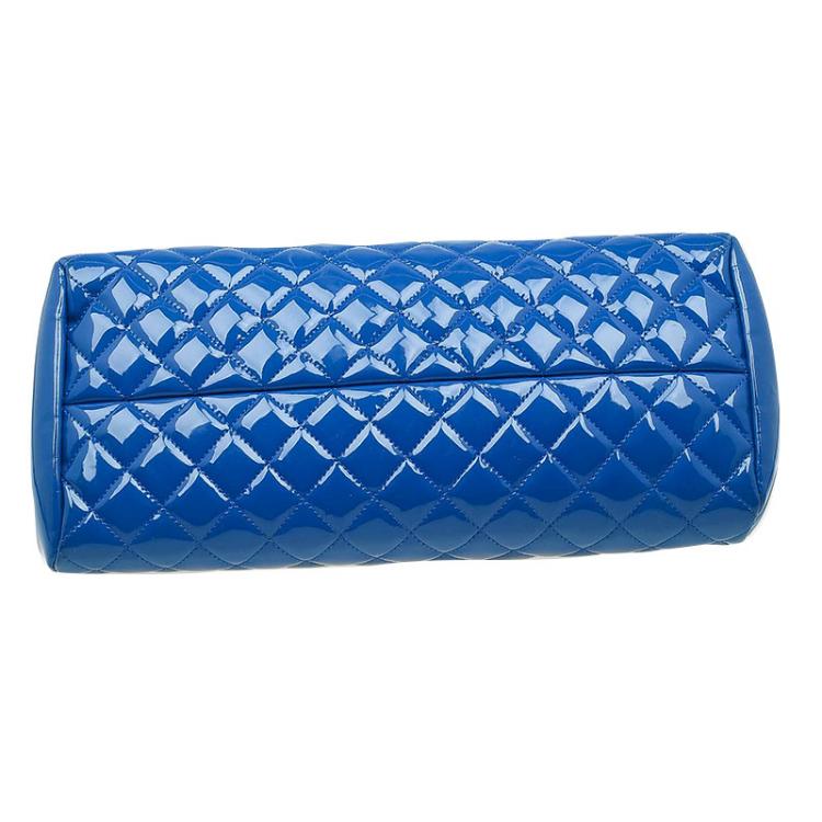 Pre Owned Chanel Blue Quilted Patent Medium Just Mademoiselle Bowling Bag