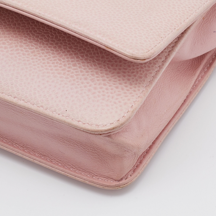 Pre Owned Chanel Pink Caviar Leather Timeless CC WOC Clutch Bag