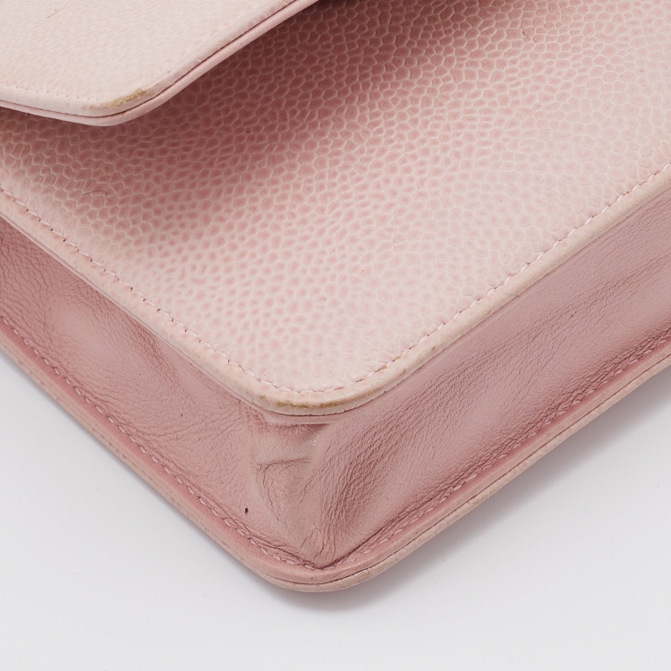 Pre Owned Chanel Pink Caviar Leather Timeless CC WOC Clutch Bag